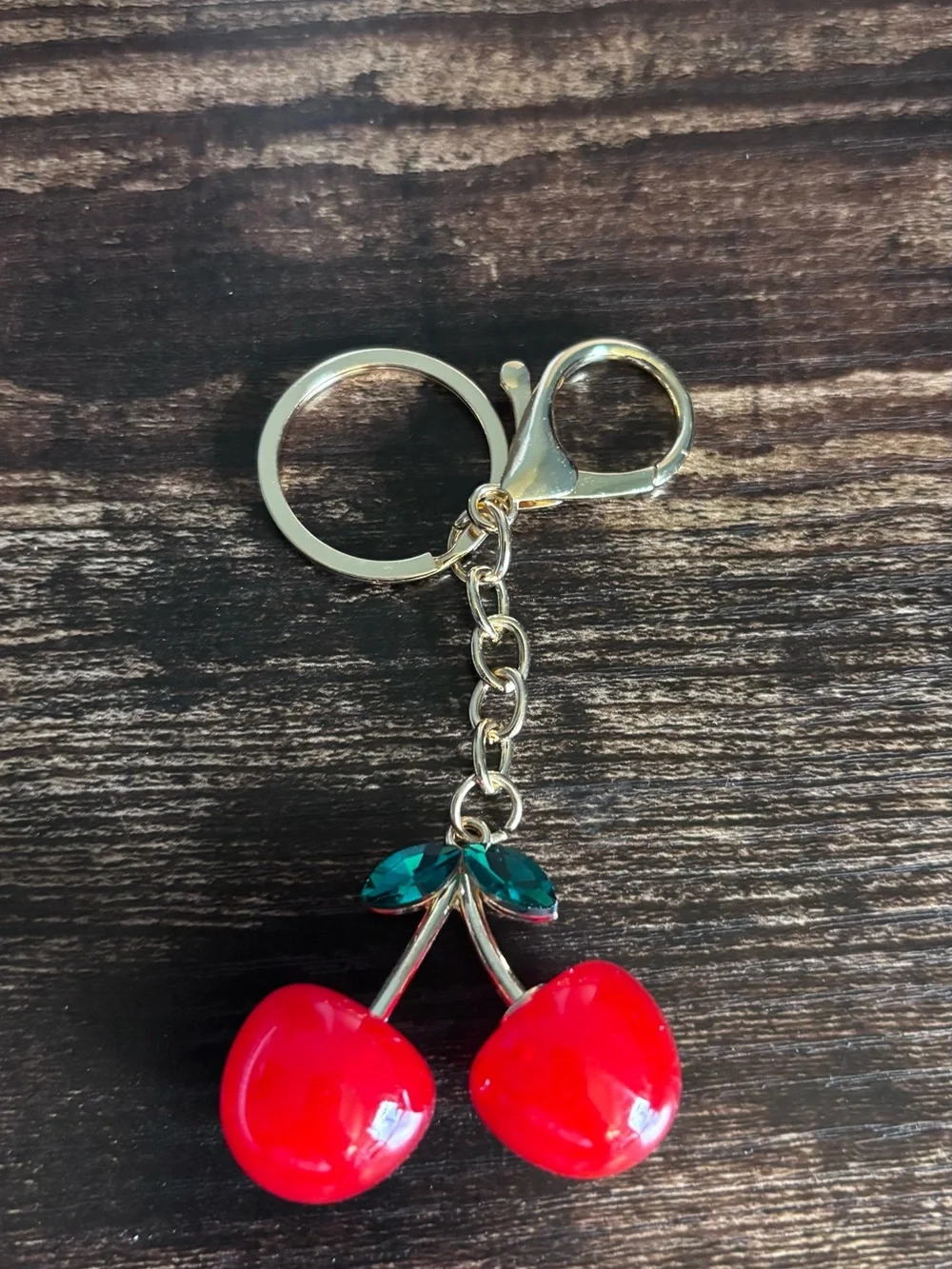 Cherry Keychain Charm in Red with Green Leaves‎